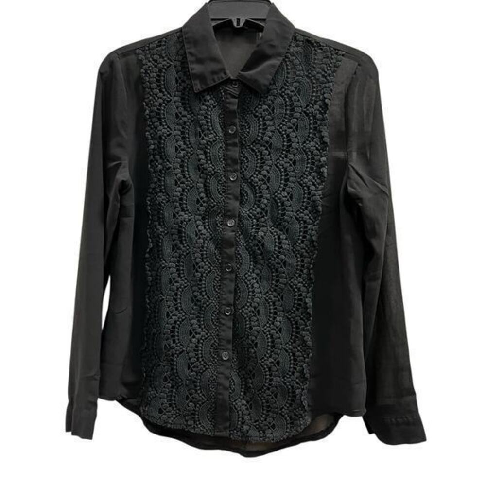 Papermoon Stitch Fix Black Sheer Lace Office Church Career Blouse Y2K Sz S